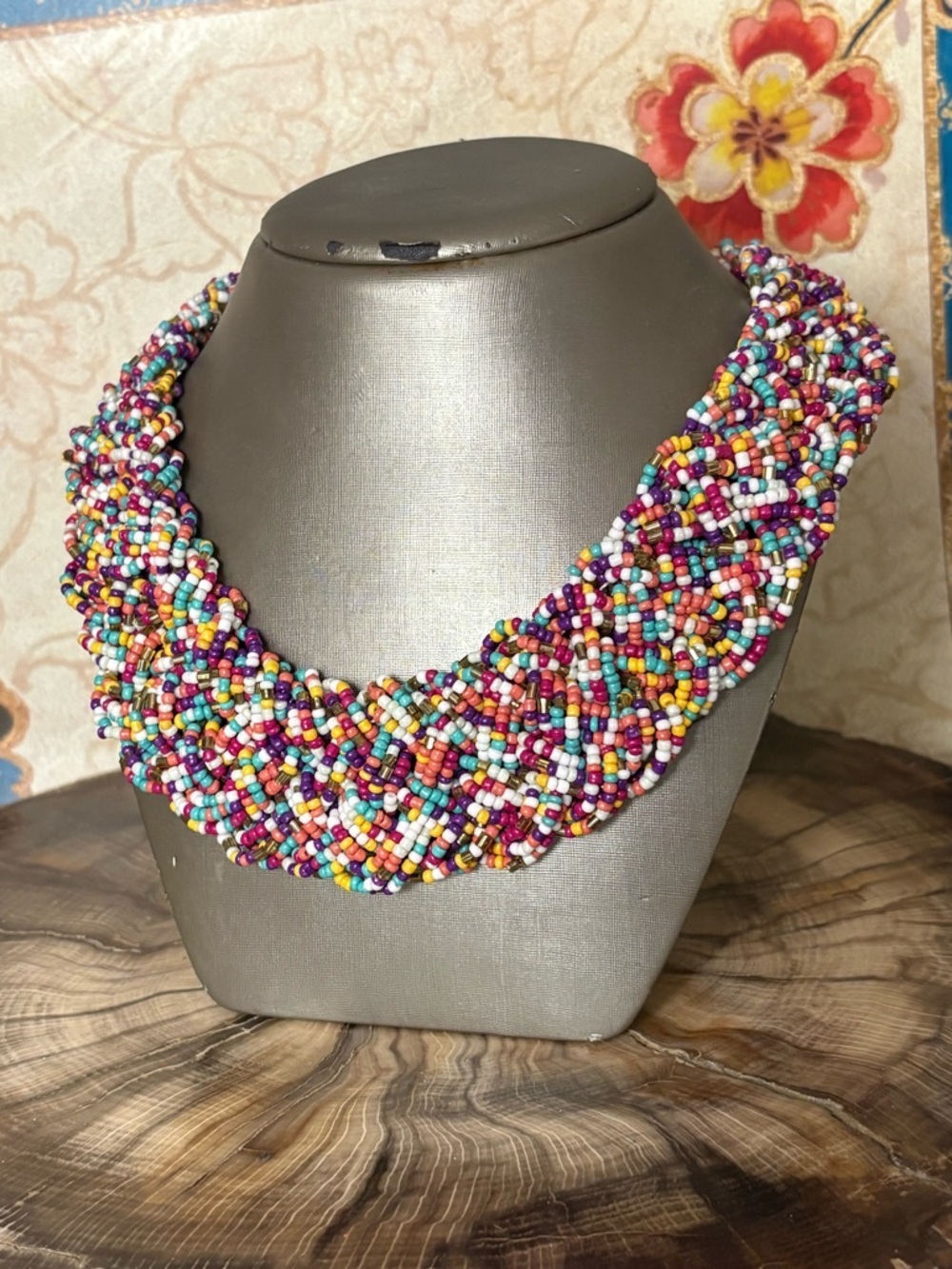 Multicolor Wide Beaded Braided Statement Necklace